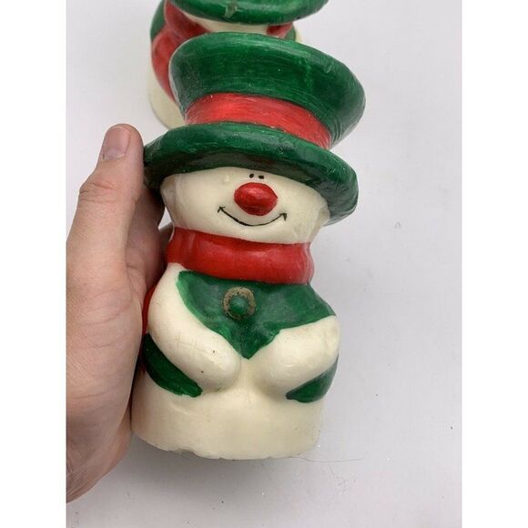 2 Vintage Wax Candles Snowman Green Top Hat - Picture 6 of 9